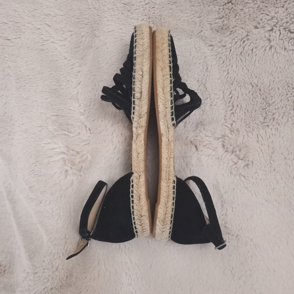 Jewel Badgley Mischka Black Suede Strappy Espadrilles with Buckle Ankle Strap - Picture 2 of 7